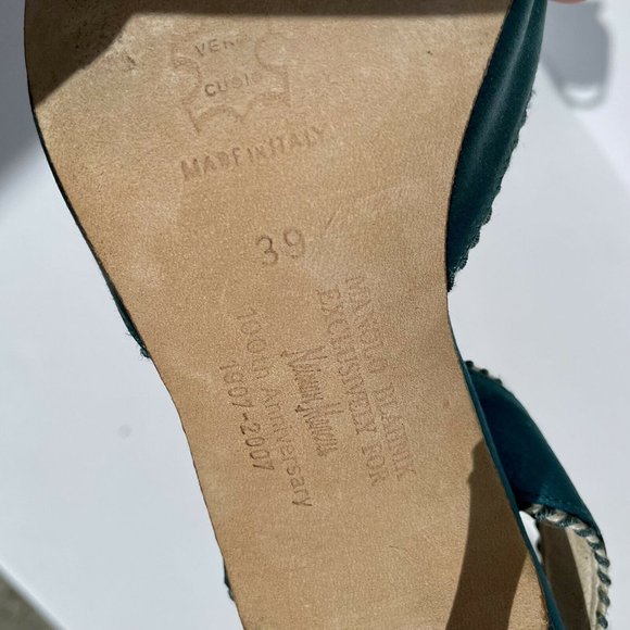 Manolo Blahnik Teal Satin Carolyne Jewel Pump Heel 100th Anniversary - Picture 8 of 8